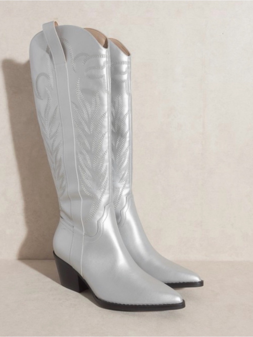Silver Over-the-Knee Western Boots for Women